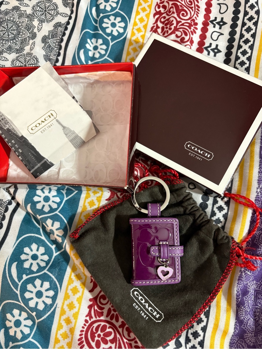 COACH Patent Leather Purple Signature Embossed Photo Charm